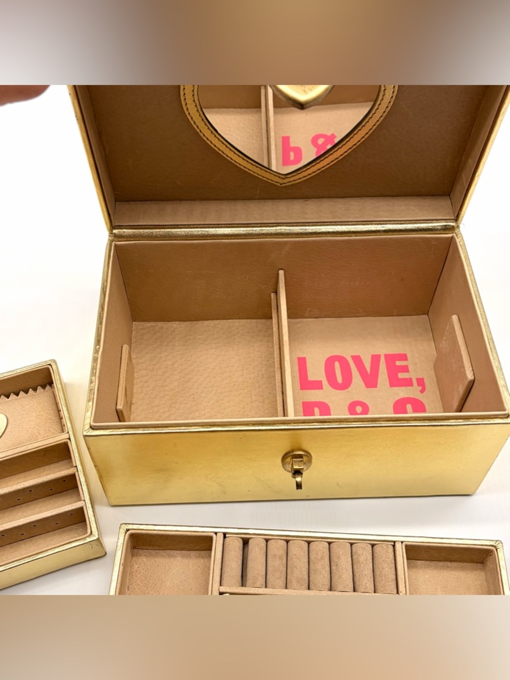 Juicy Couture Gold Leather Mirror Jewelry Box Metallic Large Lock Train Case Y2K - Picture 11 of 12